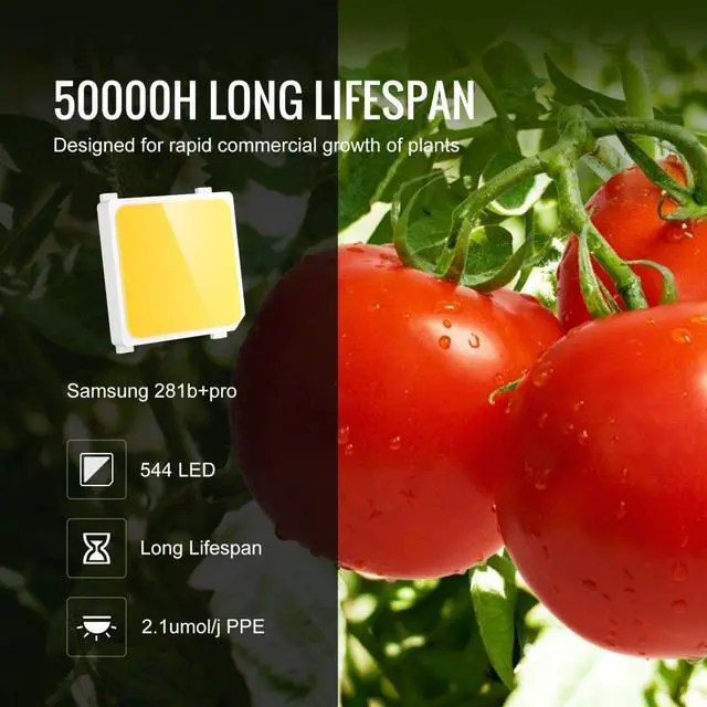 Alt view image 4 of 15 - VEVOR 200W LED Grow Light, Samsung 281B+PRO Chips for Indoor Plants Growing, Full Spectrum Dimmable, High Yield Growing Lamp, Daisy Chain Driver, 2x4/3x3 ft Grow Tent