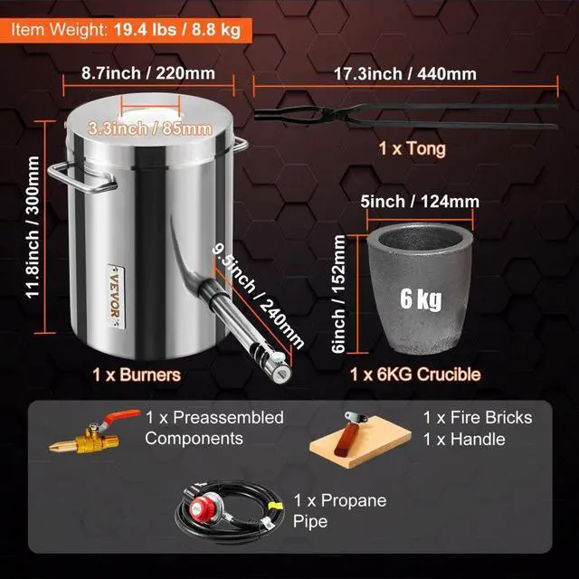 Alt view image 8 of 8 - VEVOR 6KG Propane Smelting Furnace Kit Melting Furnace Stainless Steel 2700