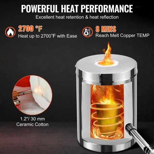 Alt view image 4 of 8 - VEVOR 6KG Propane Smelting Furnace Kit Melting Furnace Stainless Steel 2700