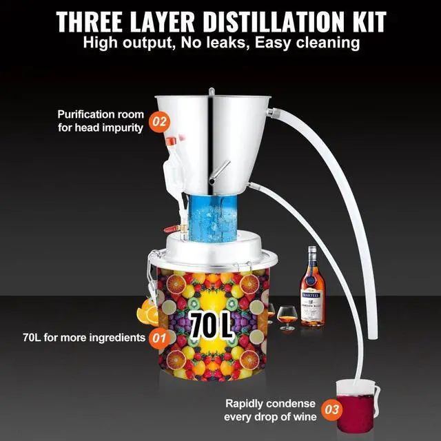 Alt view image 4 of 8 - VEVOR 18 Gal Alcohol Distiller Machine Brewing Equipment DIY Whiskey Home Still