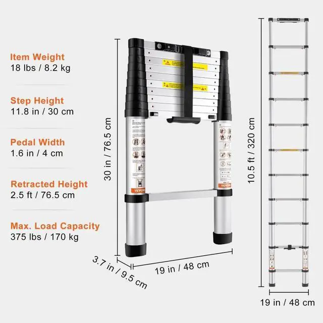 Alt view image 8 of 8 - VEVOR Telescoping Ladder Aluminum Extension Step 10.5 ft Multi-purpose Portable