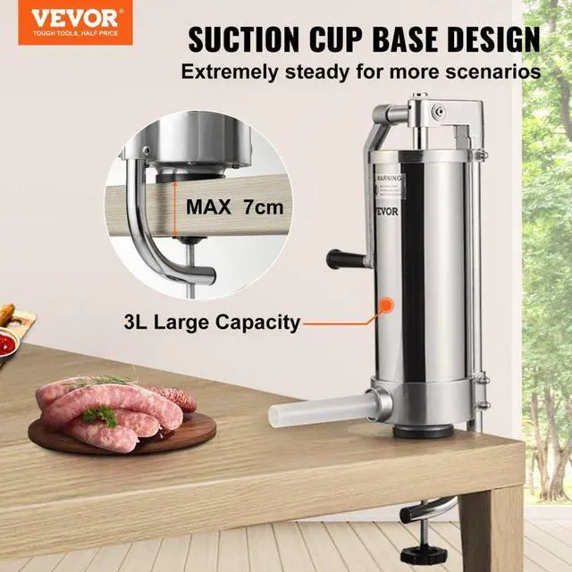 Alt view image 3 of 8 - VEVOR Sausage Stuffer 5LBS/3L Capacity Homemade Sausage Maker Stainless Steel