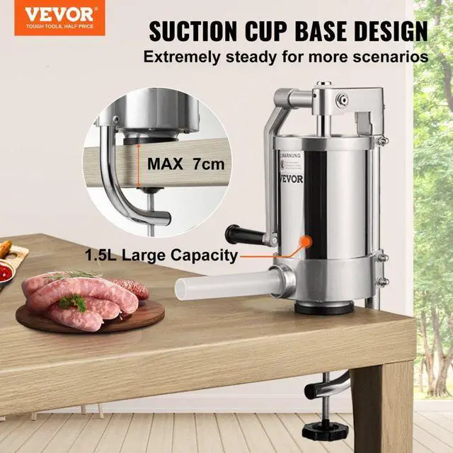 Alt view image 3 of 8 - VEVOR Sausage Stuffer 2.5LBS/1.5L Capacity Homemade Sausage Maker Stainless Steel