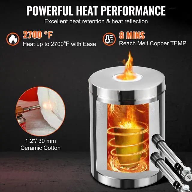 Alt view image 4 of 8 - VEVOR 12KG Propane Smelting Furnace Kit Melting Furnace Double Burners 2700