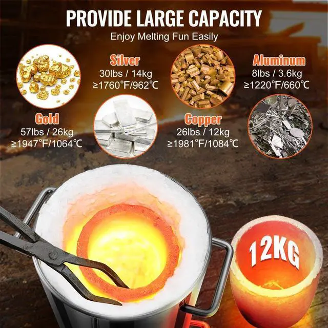 Alt view image 5 of 8 - VEVOR 12KG Propane Smelting Furnace Kit Melting Furnace Double Burners 2700