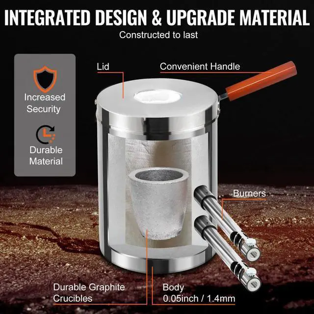 Alt view image 6 of 8 - VEVOR 12KG Propane Smelting Furnace Kit Melting Furnace Double Burners 2700