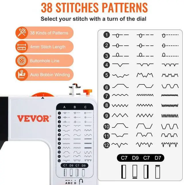 Alt view image 4 of 15 - VEVOR Sewing Machine 38 Stitches Extension Table Pedal Accessory for Home DIY