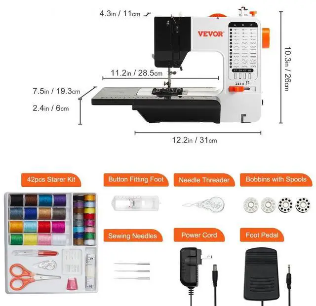 Alt view image 8 of 15 - VEVOR Sewing Machine 38 Stitches Extension Table Pedal Accessory for Home DIY