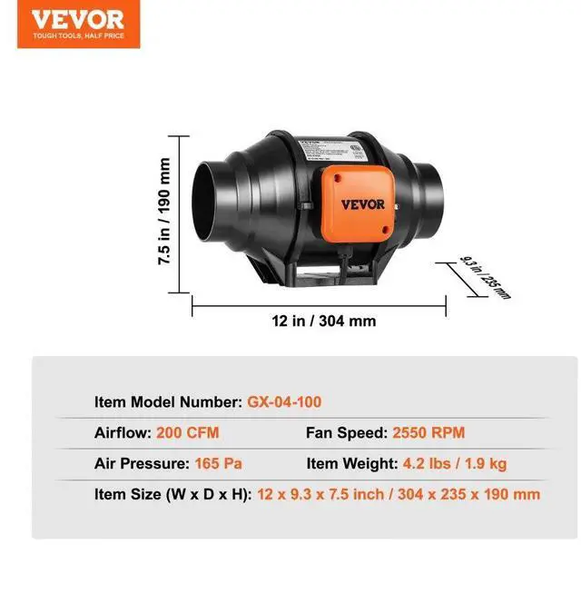 Alt view image 8 of 8 - VEVOR 4 Inch Inline Duct Fan HVAC Exhaust Blower Kit AC Variable Speed Control