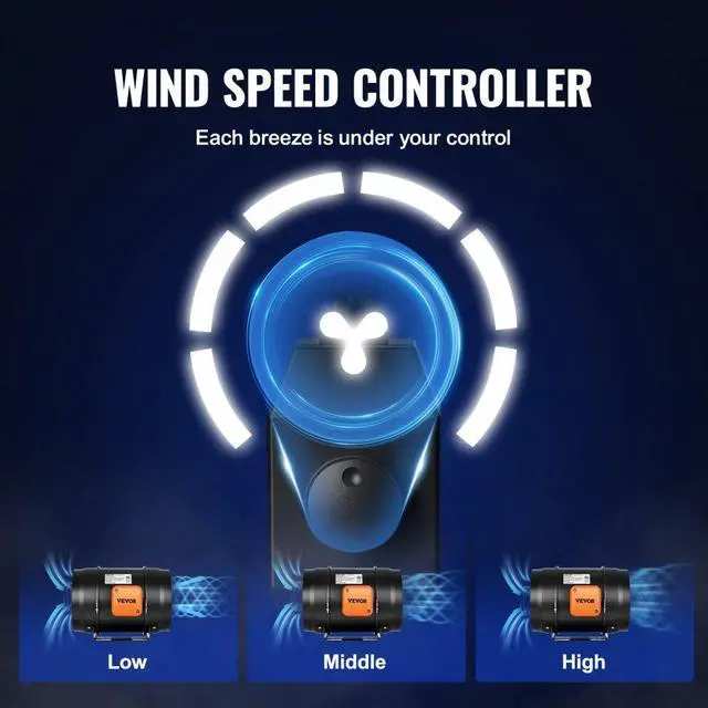 Alt view image 6 of 8 - VEVOR 8 Inch Inline Duct Fan HVAC Exhaust Blower Kit AC Variable Speed Control