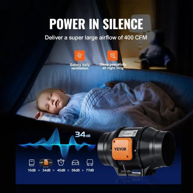 Alt view image 5 of 15 - VEVOR 6 Inch Inline Duct Fan HVAC Exhaust Blower Kit AC Variable Speed Control