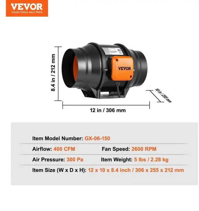 Alt view image 8 of 15 - VEVOR 6 Inch Inline Duct Fan HVAC Exhaust Blower Kit AC Variable Speed Control