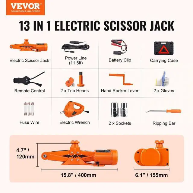 Alt view image 8 of 8 - VEVOR Electric Car Jack Floor Jack 3 Ton Electric Scissor Jack Car Repair Tool