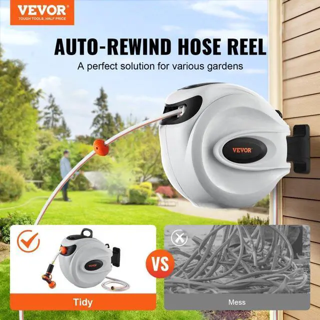 Alt view image 3 of 8 - VEVOR Retractable Hose Reel Water Hose Reel 65'x5/8" 180 Swivel Wall-Mounted