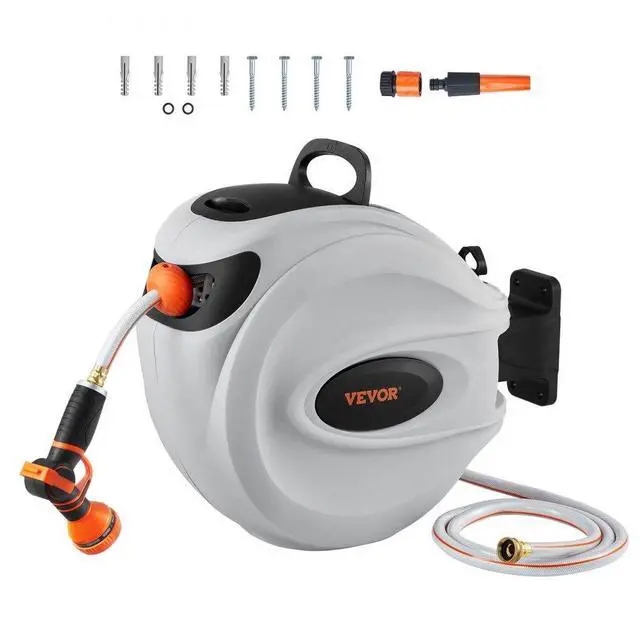 Alt view image 2 of 8 - VEVOR Retractable Hose Reel Water Hose Reel 65'x5/8" 180 Swivel Wall-Mounted