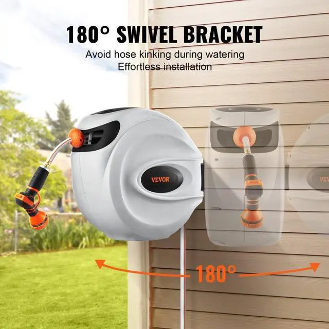 Alt view image 4 of 8 - VEVOR Retractable Hose Reel Water Hose Reel 65'x5/8" 180 Swivel Wall-Mounted