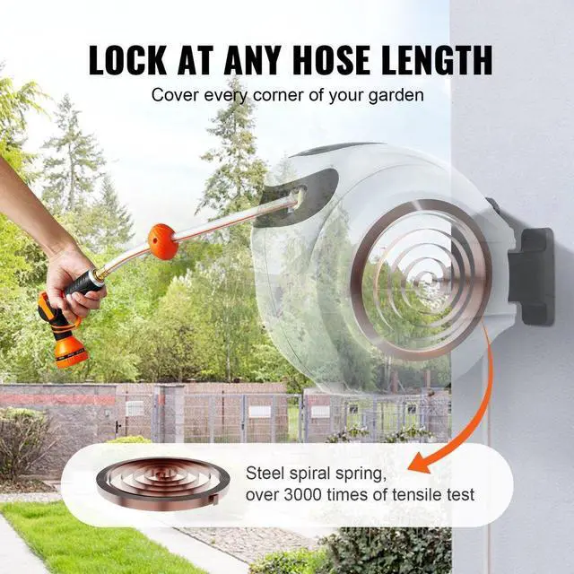 Alt view image 5 of 8 - VEVOR Retractable Hose Reel Water Hose Reel 65'x5/8" 180 Swivel Wall-Mounted