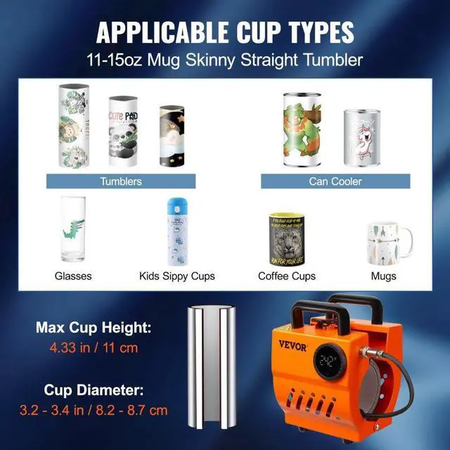 Alt view image 4 of 8 - VEVOR Mug Heat Press Mini Cup Press Machine DIY Sublimation Blanks 11-15oz
