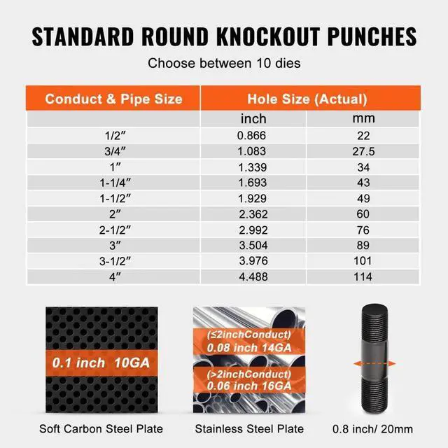 Alt view image 5 of 8 - VEVOR 15 Ton Hydraulic Knockout Punch Driver Kit Hole Tool 1/2"-4" with 10 Dies