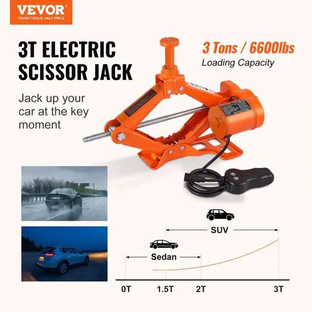Alt view image 3 of 8 - VEVOR Electric Car Jack Floor Jack 3 Ton Electric Scissor Jack Car Repair Tool