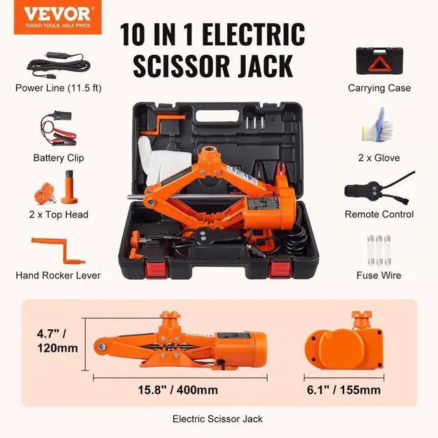 Alt view image 8 of 8 - VEVOR Electric Car Jack Floor Jack 3 Ton Electric Scissor Jack Car Repair Tool