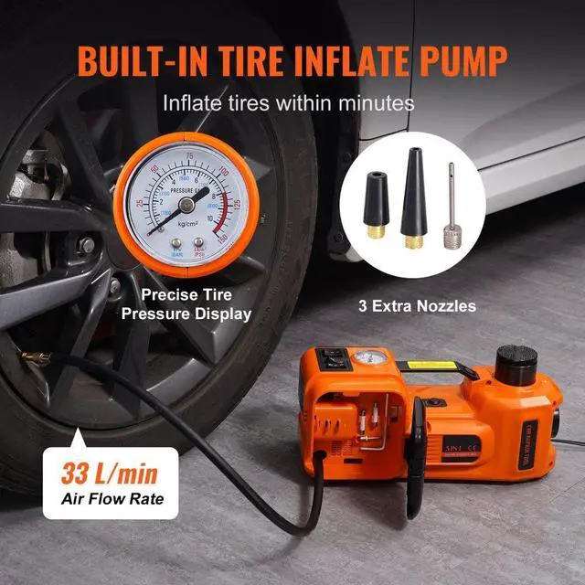 Alt view image 5 of 8 - VEVOR Electric Hydraulic Car Floor Jack 5 Ton 12V Built-in Tire Inflator Pump