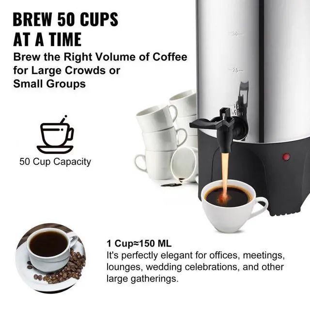 Alt view image 4 of 8 - VEVOR Commercial Coffee Urn 50 Cup Stainless Steel Coffee Dispenser Fast Brew