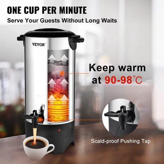 Alt view image 5 of 8 - VEVOR Commercial Coffee Urn 50 Cup Stainless Steel Coffee Dispenser Fast Brew