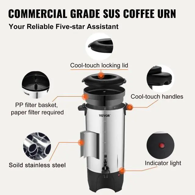 Alt view image 7 of 8 - VEVOR Commercial Coffee Urn 50 Cup Stainless Steel Coffee Dispenser Fast Brew