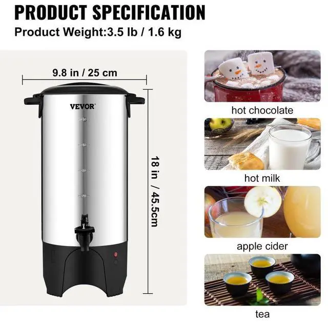 Alt view image 8 of 8 - VEVOR Commercial Coffee Urn 50 Cup Stainless Steel Coffee Dispenser Fast Brew