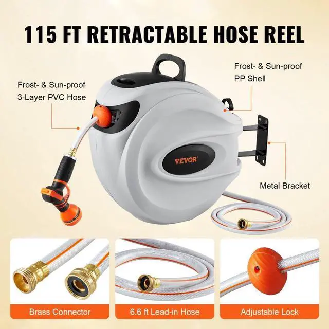 Alt view image 7 of 8 - VEVOR Retractable Hose Reel Water Hose Reel 115'x1/2" 180 Swivel Wall-Mounted