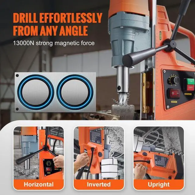 Alt view image 5 of 8 - VEVOR Magnetic Drill 1550W 2922lbf/13000N Portable Mag Drill Press 500RPM