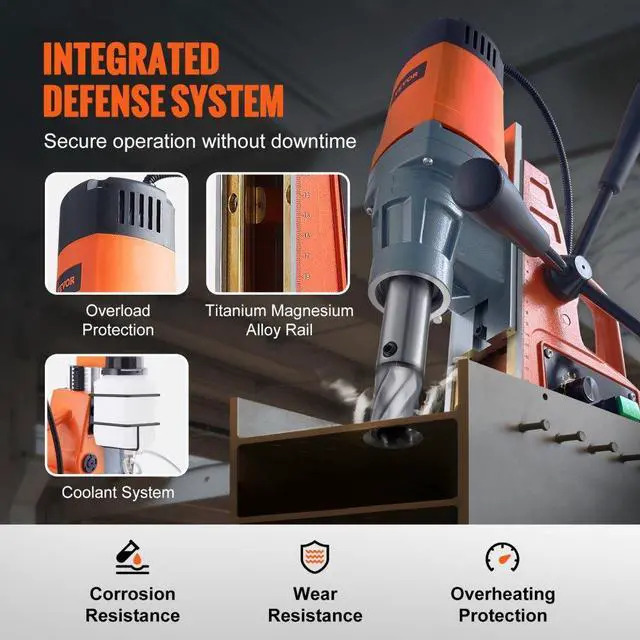 Alt view image 6 of 8 - VEVOR Magnetic Drill 1550W 2922lbf/13000N Portable Mag Drill Press 500RPM