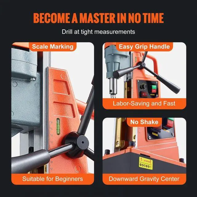 Alt view image 7 of 8 - VEVOR Magnetic Drill 1550W 2922lbf/13000N Portable Mag Drill Press 500RPM
