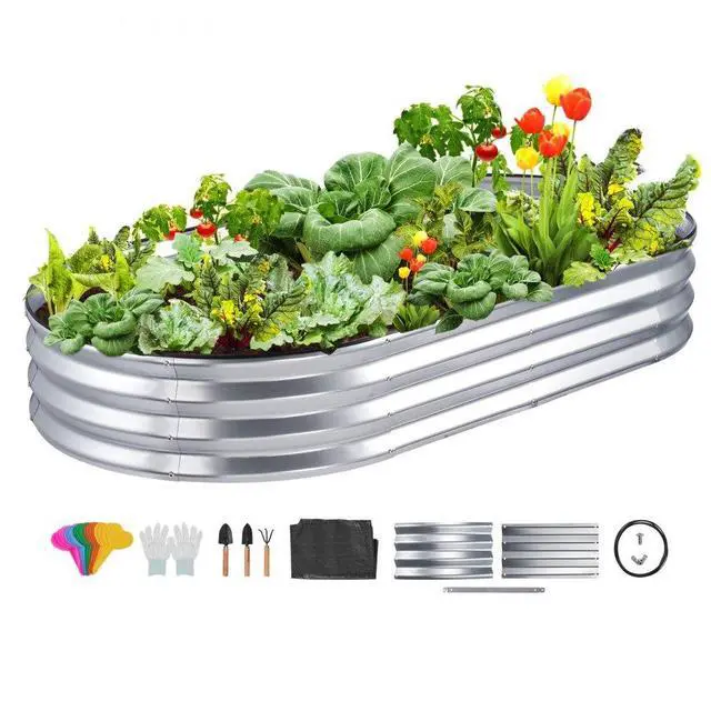 Alt view image 2 of 8 - VEVOR Raised Garden Bed, 70.9x35.4x11 inch Galvanized Metal Planter Box, Outdoor Planting Boxes with Open Base, for Growing Flowers/Vegetables/Herbs in Backyard/Garden/Patio/Balcony, Silver