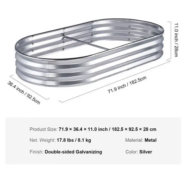Alt view image 8 of 8 - VEVOR Raised Garden Bed, 70.9x35.4x11 inch Galvanized Metal Planter Box, Outdoor Planting Boxes with Open Base, for Growing Flowers/Vegetables/Herbs in Backyard/Garden/Patio/Balcony, Silver