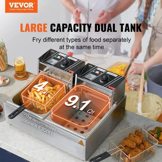 Alt view image 3 of 8 - VEVOR Commercial Electric Deep Fryer Countertop Deep Fryer Dual Detachable Tanks