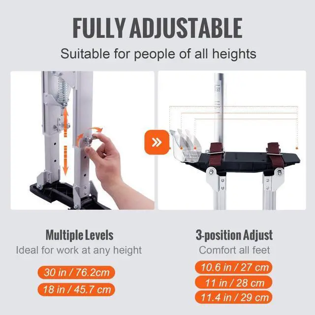 Alt view image 4 of 8 - VEVOR Drywall Stilts Aluminum Tool Stilts 18''-30'' Adjustable Painting Taping