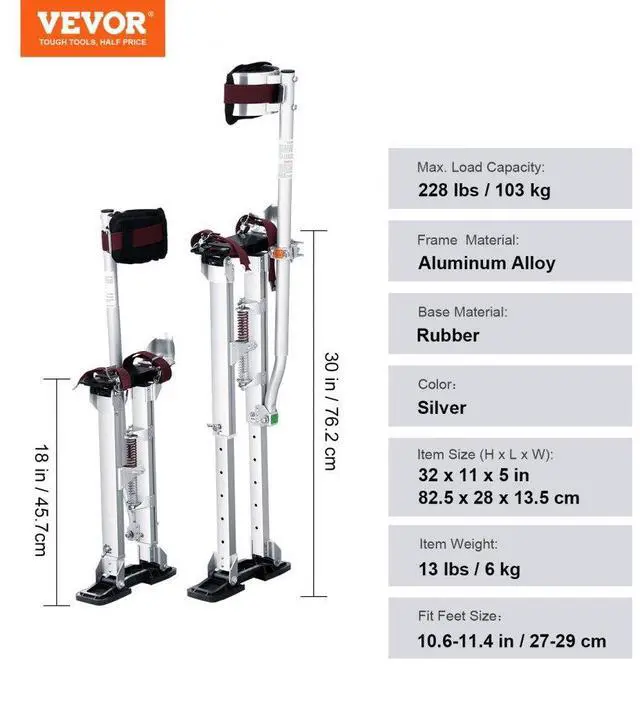 Alt view image 8 of 8 - VEVOR Drywall Stilts Aluminum Tool Stilts 18''-30'' Adjustable Painting Taping