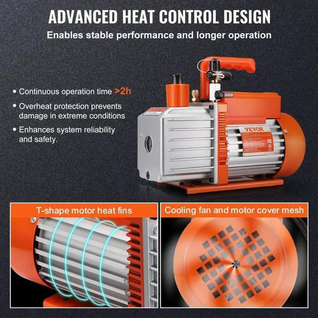 Alt view image 4 of 8 - VEVOR 5 CFM Vacuum Pump Air Conditioning Vacuum Pump 2 Stage Rotary Vane HVAC