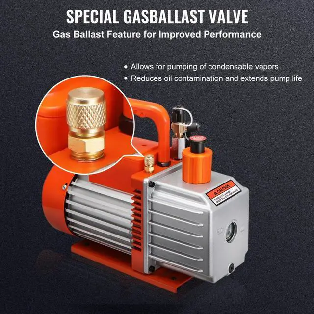 Alt view image 5 of 8 - VEVOR 5 CFM Vacuum Pump Air Conditioning Vacuum Pump 2 Stage Rotary Vane HVAC