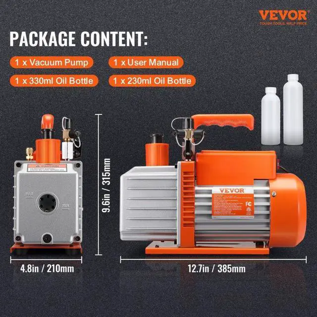 Alt view image 8 of 8 - VEVOR 5 CFM Vacuum Pump Air Conditioning Vacuum Pump 2 Stage Rotary Vane HVAC