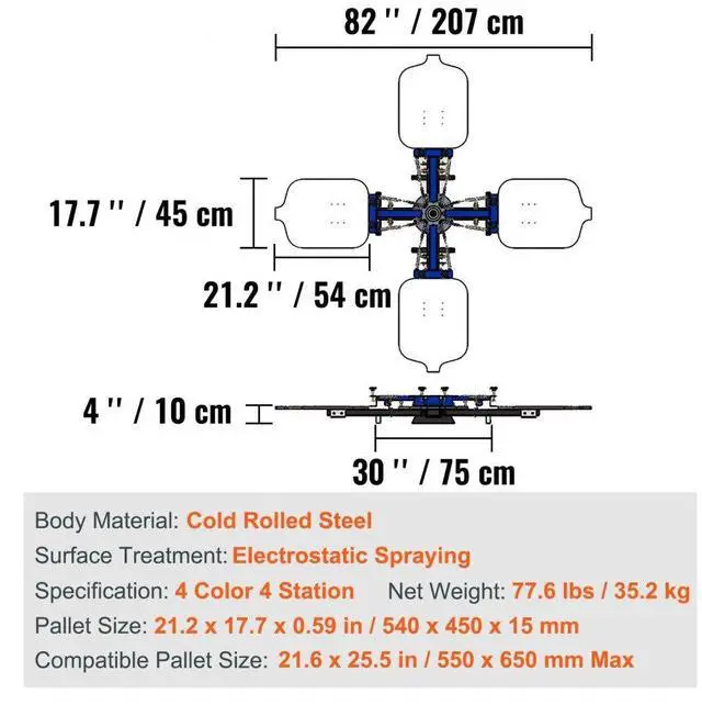 Alt view image 8 of 15 - VEVOR 4 Color 4 Station Silk Screening Screenprint Press Screen Printing Machine