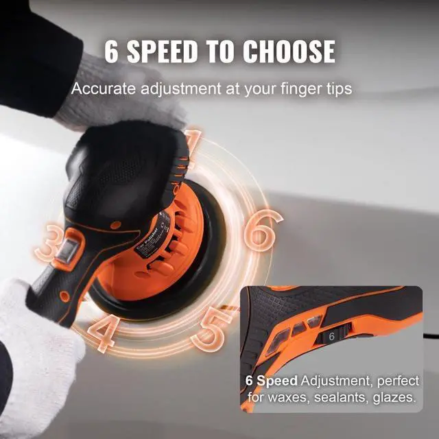 Alt view image 5 of 8 - VEVOR Car Polisher Buffer Cordless Dual Action Polishing Machine 6" 2PCS Battery