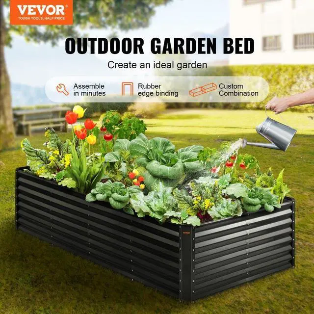 Alt view image 3 of 15 - VEVOR Galvanized Raised Garden Bed Planter Box 94.5x47.2x23.6" Flower Vegetable