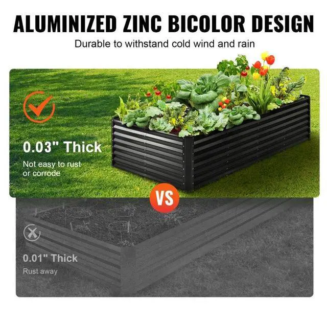 Alt view image 5 of 15 - VEVOR Galvanized Raised Garden Bed Planter Box 94.5x47.2x23.6" Flower Vegetable