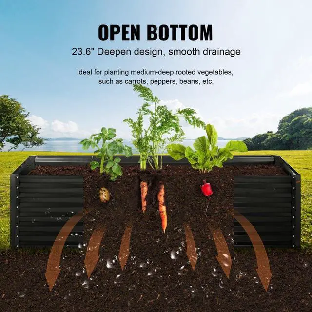Alt view image 6 of 15 - VEVOR Galvanized Raised Garden Bed Planter Box 94.5x47.2x23.6" Flower Vegetable