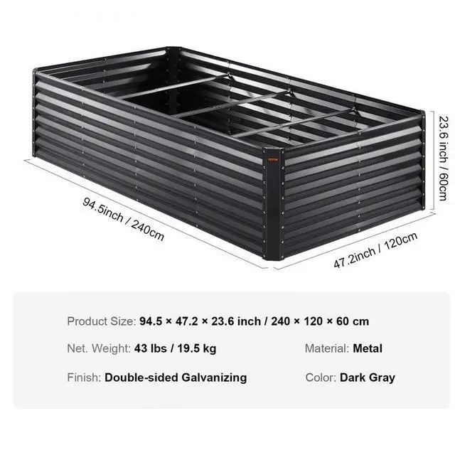 Alt view image 8 of 15 - VEVOR Galvanized Raised Garden Bed Planter Box 94.5x47.2x23.6" Flower Vegetable