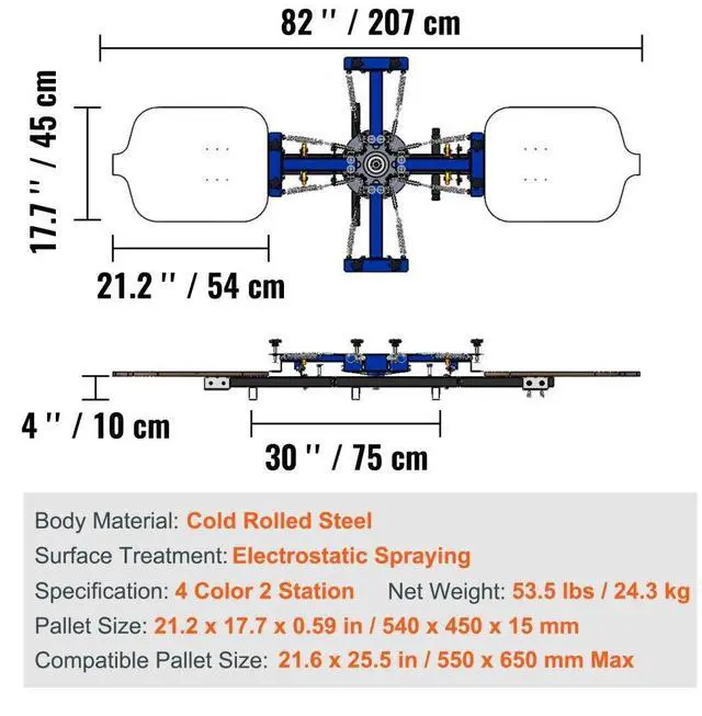 Alt view image 8 of 8 - VEVOR 4 Color 2 Station Silk Screening Screenprint Press Screen Printing Machine