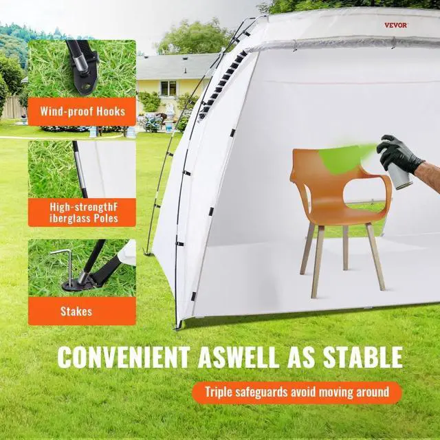 Alt view image 3 of 7 - VEVOR Portable Paint Booth, Larger Spray Paint Tent with Built-in Floor & Mesh Screen, Painting Tent Station for Furniture DIY Hobby Tool, 10x7x6ft Spray Paint Shelter